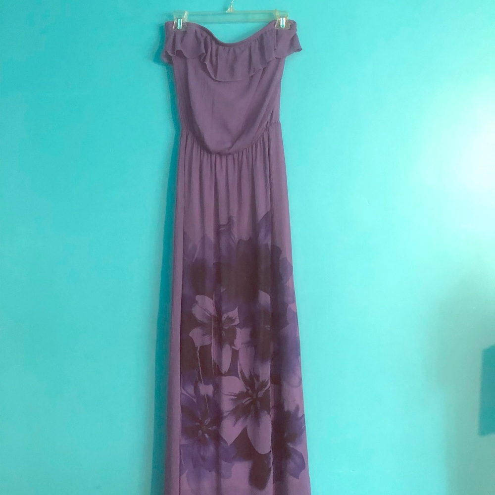 Purple flowery strapless dress